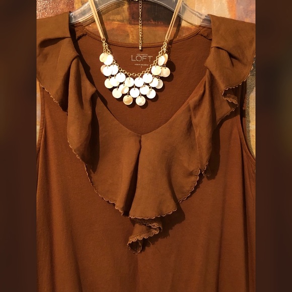 ANN TAYLOR LOFT Sleeveless Top W/ Ruffle Neckline - Picture 3 of 7